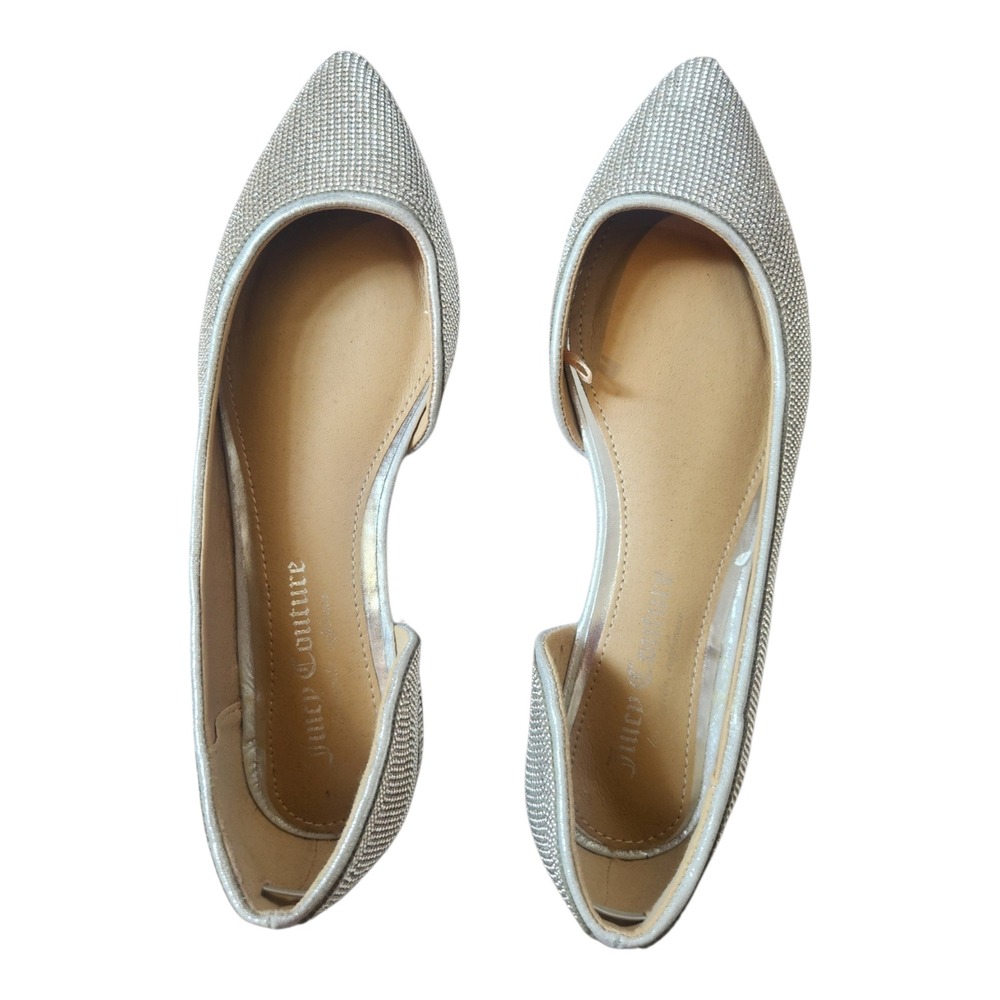 Juicy Couture Padem Flats Women 6.5 Silver Pointed Y2K, Party, Wedding Guest